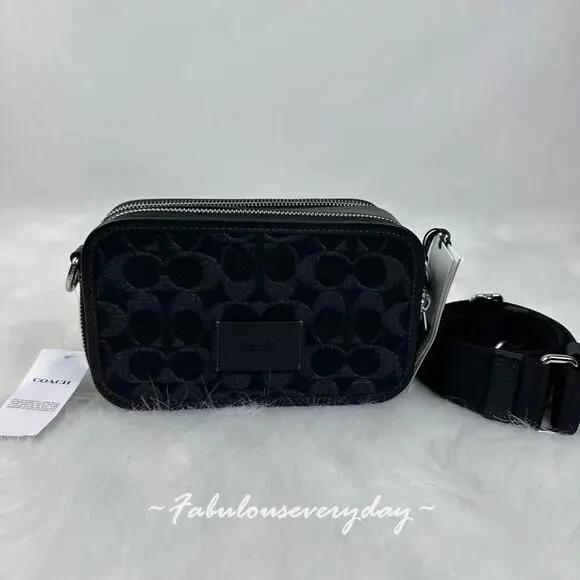 COACH Men's Wyatt Crossbody Bag In Signature Denim/Silver/Black CAJ35 NWT